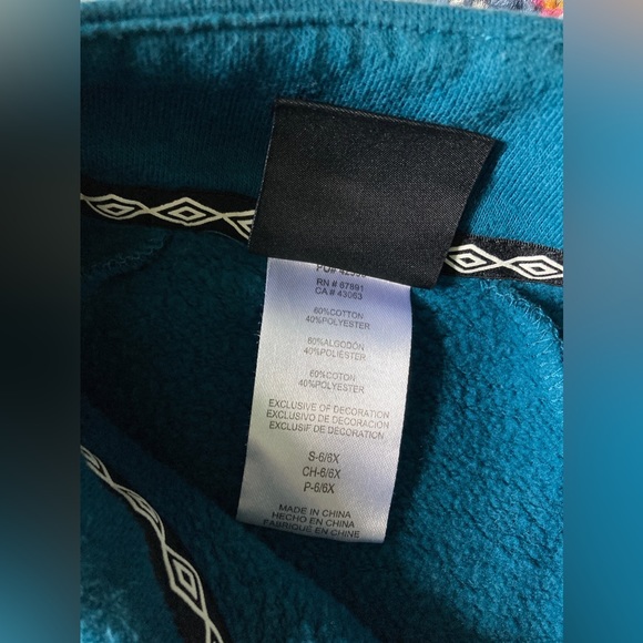 Umbro Teal Girls 6 Half Zip Sweatshirt - Picture 3 of 5